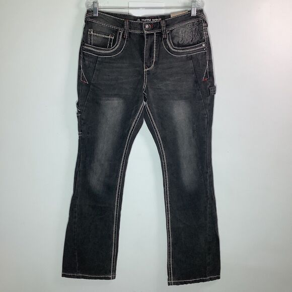 Ninth Hall‎ Mens Signal Stacked Flare Distressed Jeans Black Size 34 x 35 NWT - Picture 2 of 11